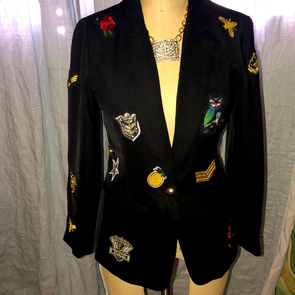 AZI New York Black Jacket with Patches! Size XS